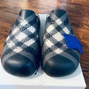 Burberry Black and White Checkered Slip-On Sandals